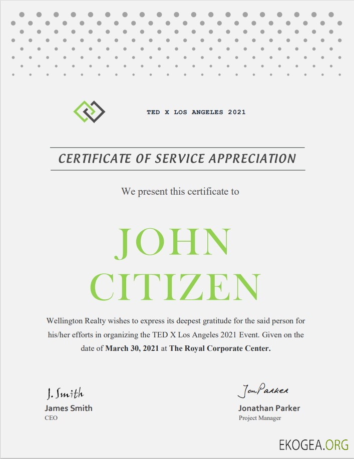 Certificat de service aux États Unis